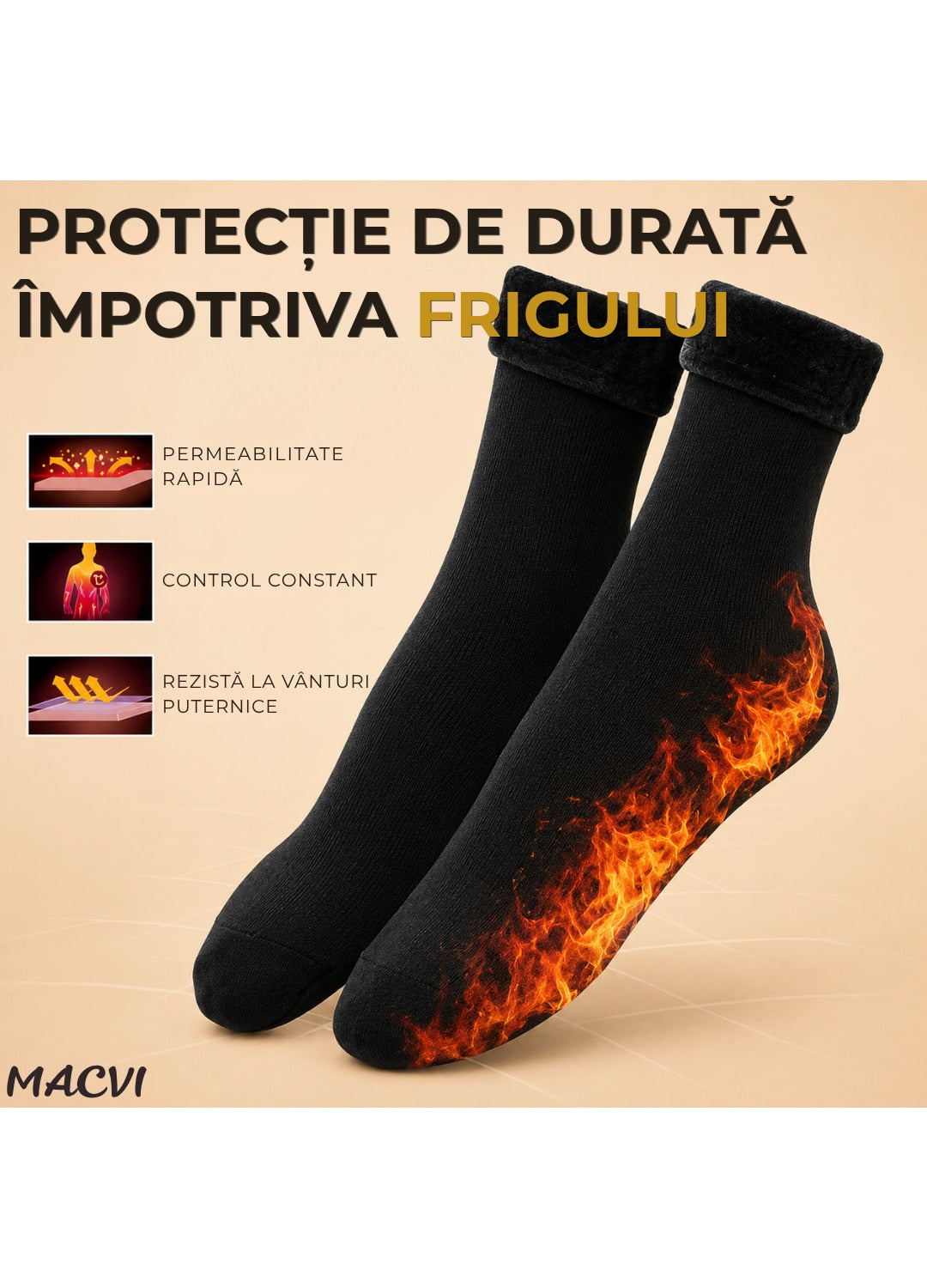 Set sosete termice Macvi, unisex, 2 perechi, negre, 80% poliester, 20% elastan, marime universala