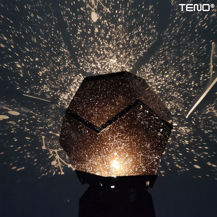Lampa de Veghe Teno®, proiector de stele si constelatii, rotativ, inclinabil, constelatii, 3 culori, albastru, alb, galben, lumina de noapte, arie mare de acoperire, 25 x 12 cm, negru