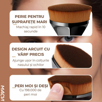 Pensula Machiaj Macvi® pentru Fond de Ten, Ultra Soft, Design Ergonomic, Negru