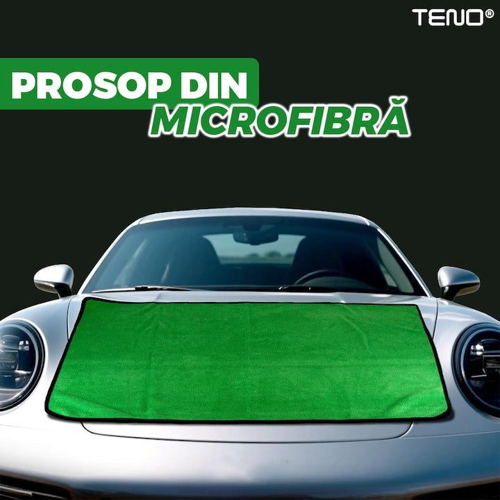 Prosop Auto din Microfibra Teno®, super absorbant, 2 straturi, materiale calitative, cusatura rezistenta, usor de curatat, lustruieste, 70 x 90 cm, verde