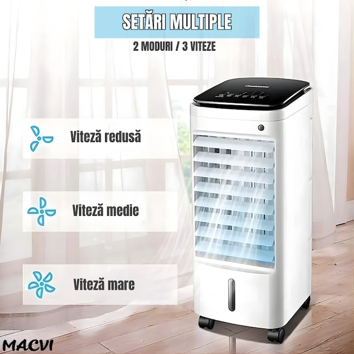 Racitor Macvi®, control digital, telecomanda, 65W, rezervor 3.5L, 3 viteze, 2 moduri de suflare, portabil, alb