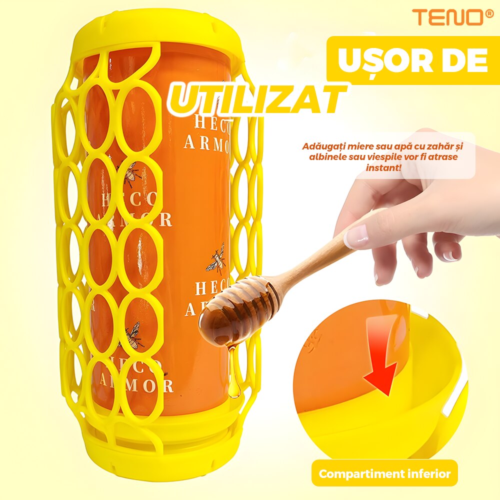 Set 2 capcane Macvi® pentru viespi, cu lipici anti-insecte, 8 foi lipicioase incluse, montare rapida, suport pentru momeala, galben