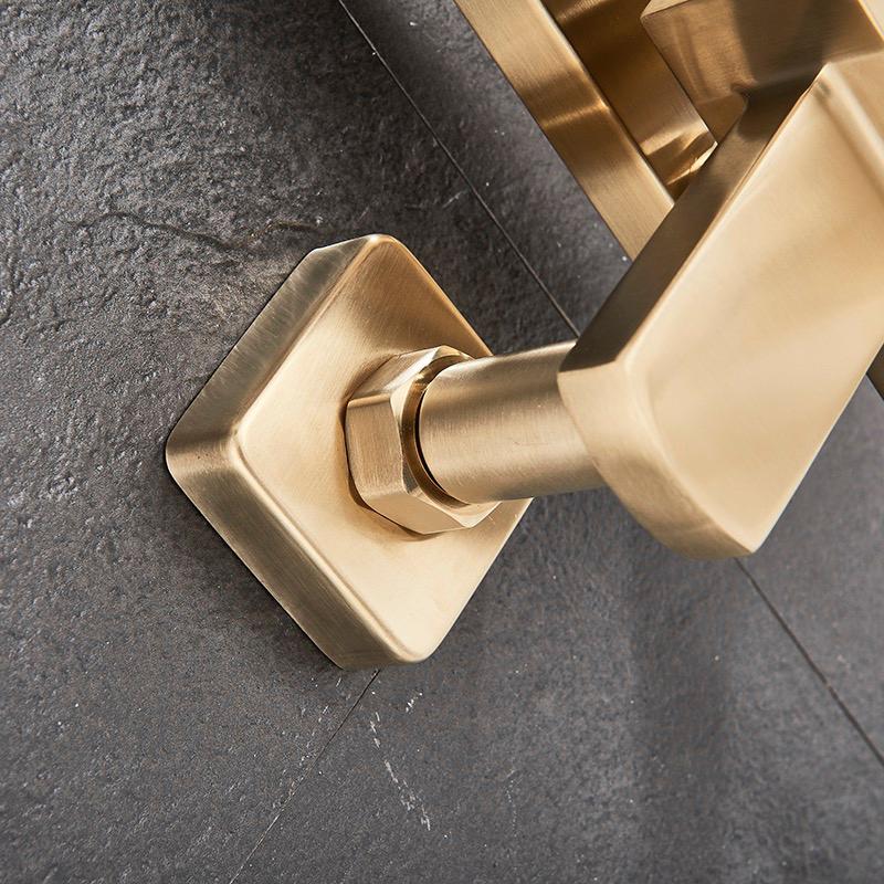 Coloana de Dus Macvi® cu Baterie pentru Cada sau Dus, 4 Functii, Alama si Inox, Palarie 20x20 cm, Auriu Nichelat, Inaltime Reglabila