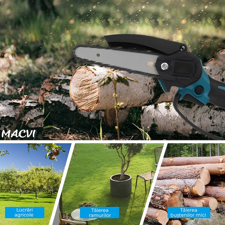 Set Multifunctional 6 in 1 Macvi 48V, Motocoasa, Mini Drujba, Foarfeca Gard Viu, Foarfeca Gazon, Foarfeca Electrica, Suflanta Frunze, Tija Telescopica, 2 Acumulatori Li-Ion, Motor Brushless