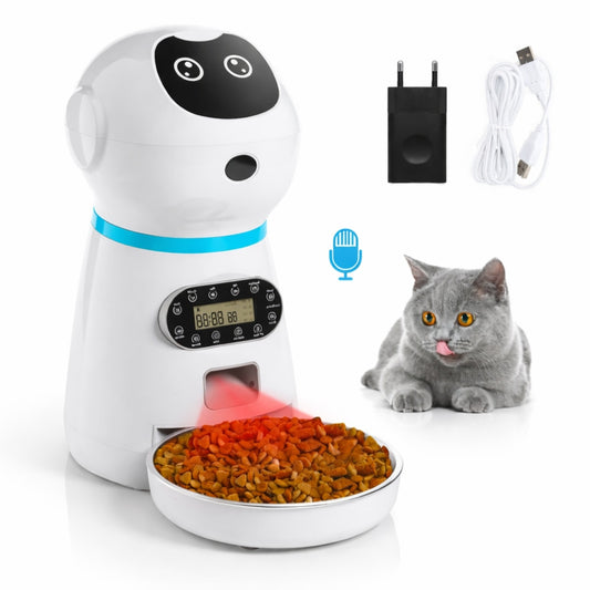 Hranitor automat Macvi® pentru caini si pisici, rezervor 3.5L, functionare cu baterii sau priza, functie smart si programare, sunet hranire, distribuitor mancare uscata, usor de curatat