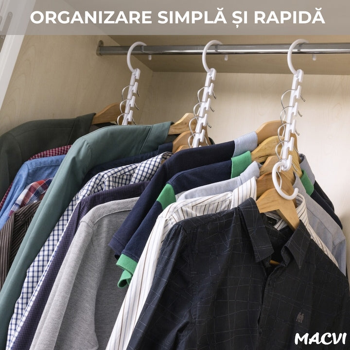 Set 8 Suporturi Agatatori Umerase 5 in 1 Macvi® pentru Organizare