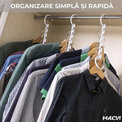 Set 8 Suporturi Agatatori Umerase 5 in 1 Macvi® pentru Organizare