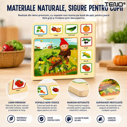 Set 6 Tablite Educationale Montessori Teno®, puzzle inteligent, diverse teme, din lemn, culori vibrante, dezvoltare cognitiva/inteligenta, multicolor