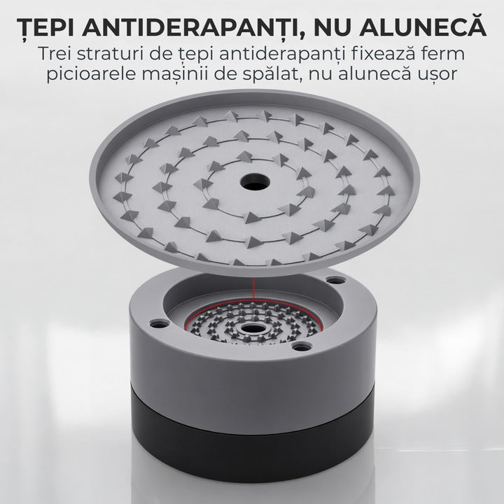 Set 4 Tampoane pentru Picioare Macvi® din Plastic, Gri Protectie si Stabilitate pentru Masina de Spalat