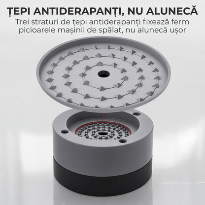 Set 4 Tampoane pentru Picioare Macvi® din Plastic, Gri Protectie si Stabilitate pentru Masina de Spalat