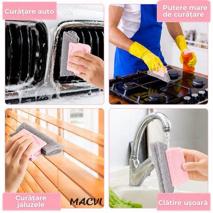 Stergator Geamuri 2 in 1 Macvi® Profesional pentru Geamuri Oglinzi Spatii Inguste Design Durabil Roz