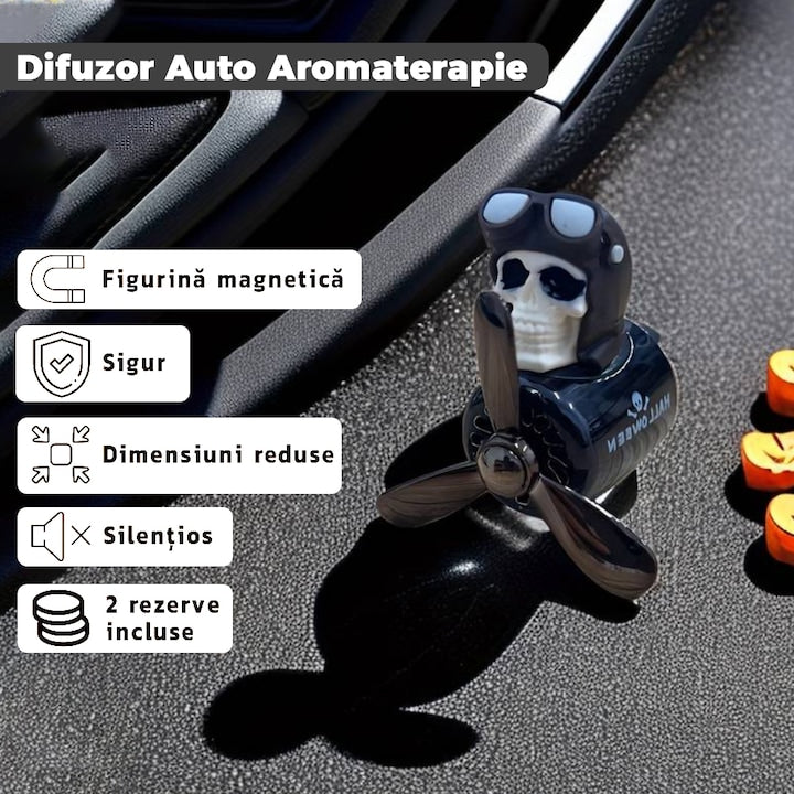 Difuzor Auto Aromaterapie Teno® car pilot skeleton, kit odorizant, 2 arome cu extracte naturale incluse