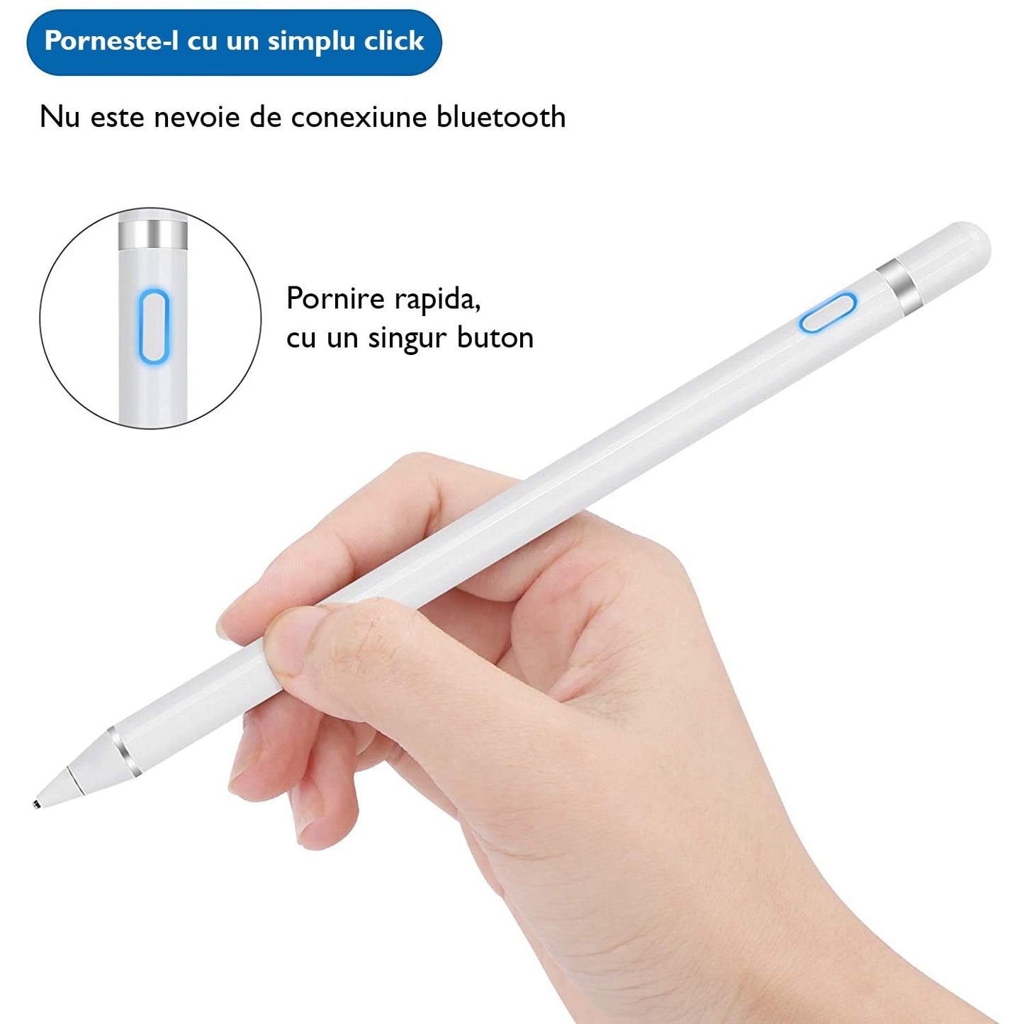 Stylus universal Macvi, alb, magnetic, pentru tablete