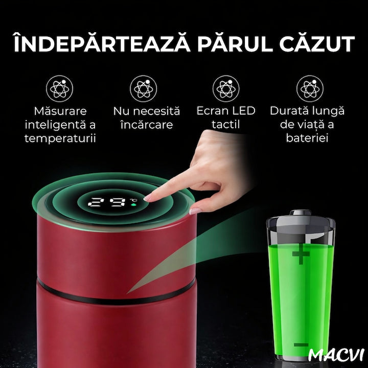 Termos Macvi® Smart 500 ml cu sita infuzor si perete dublu, afisaj LED temperatura rosu