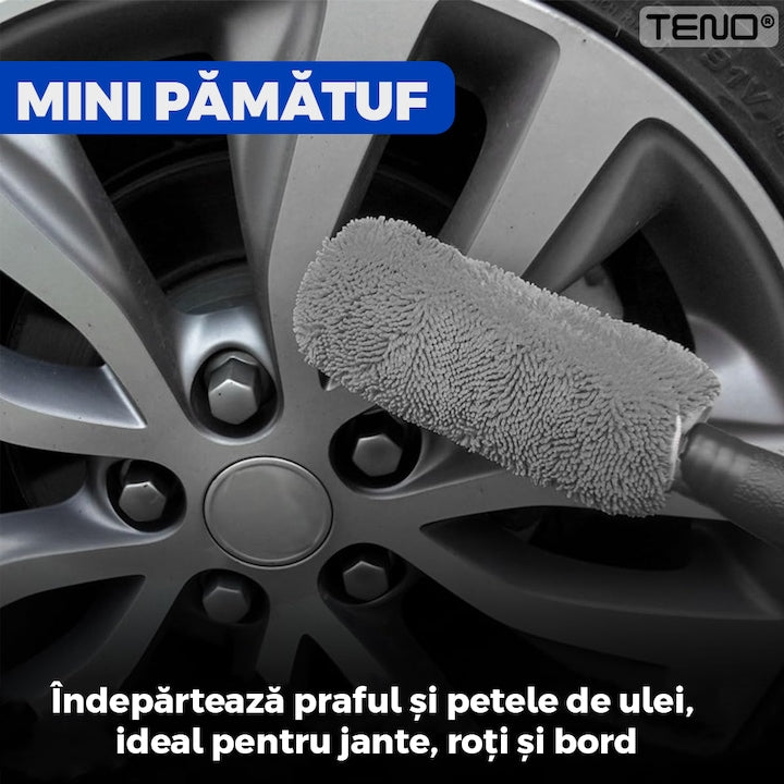 Kit pentru Curatare si Detailing Auto Teno®, interior/exterior, pamatuf, manusa, burete dublu, 3 lavete, 3 piese pentru lustruire, microfibra, gri
