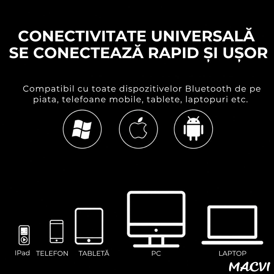 Casti Bluetooth tip banda Macvi®, Bluetooth 5.0, reducere zgomot, microfon, autonomie 140H, wireless, negre