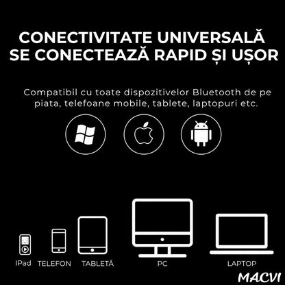 Casti Bluetooth tip banda Macvi®, Bluetooth 5.0, reducere zgomot, microfon, autonomie 140H, wireless, negre