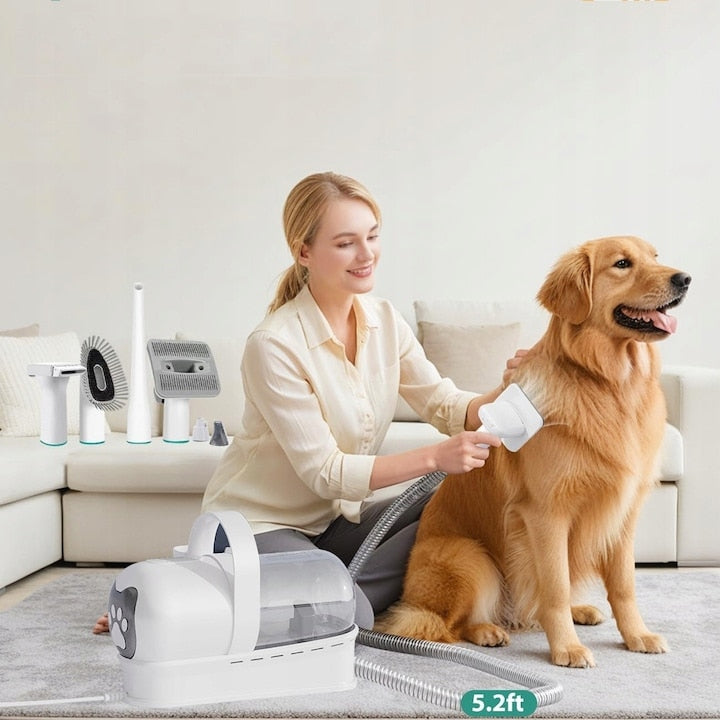 Aspirator pentru ingrijirea animalelor Macvi® 7 in 1, kit profesional toaletare cu aspirare par, silentios, 3 trepte putere, pentru caini si pisici