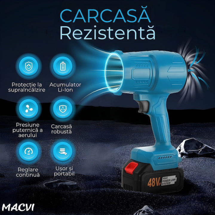 Set Multifunctional 6 in 1 Macvi 48V, Motocoasa, Mini Drujba, Foarfeca Gard Viu, Foarfeca Gazon, Foarfeca Electrica, Suflanta Frunze, Tija Telescopica, 2 Acumulatori Li-Ion, Motor Brushless