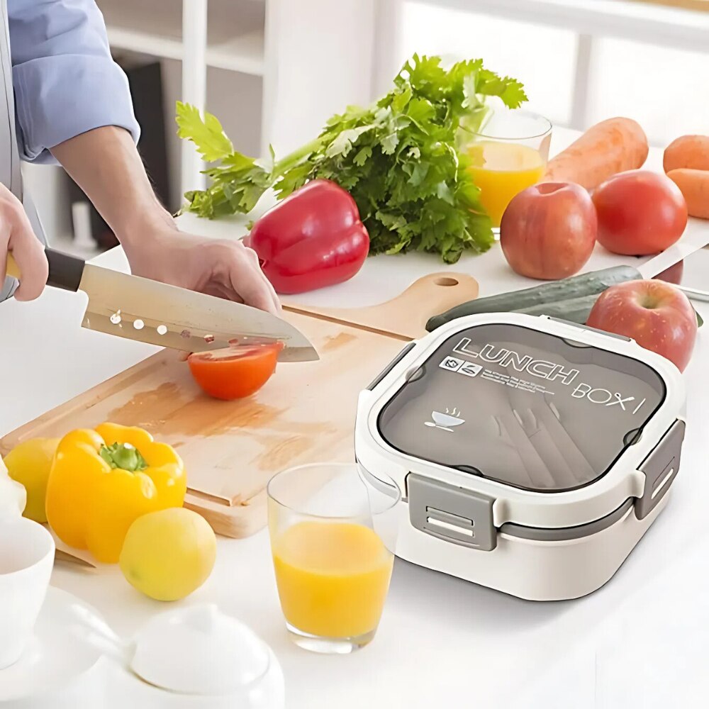 Caserola Alimentara Macvi® 1.7L cu 4 Compartimente si Recipient Sos Lunch Box BPA Free, Alb