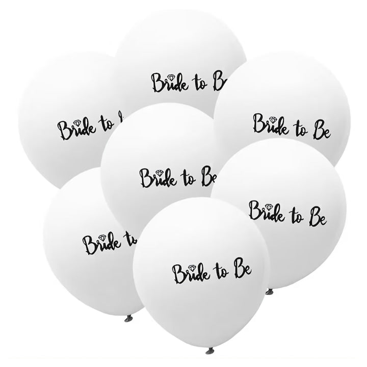 Set 6 Baloane Teno®, pentru Petreceri/Evenimente, rezistente, elastice, usor de umflat, model BRIDE TO BE, 30 cm, alb