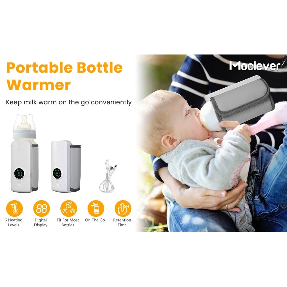 Incalzitor portabil pentru biberoane MACVI, 6 niveluri temperatura, mentinere caldura pana la 5 ore, alimentare USB, 300 ml