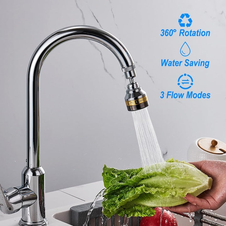 Prelungitor flexibil robinet Macvi® 360° 3 moduri jet economisire apa anti calcar alama inox 7.5 cm argintiu
