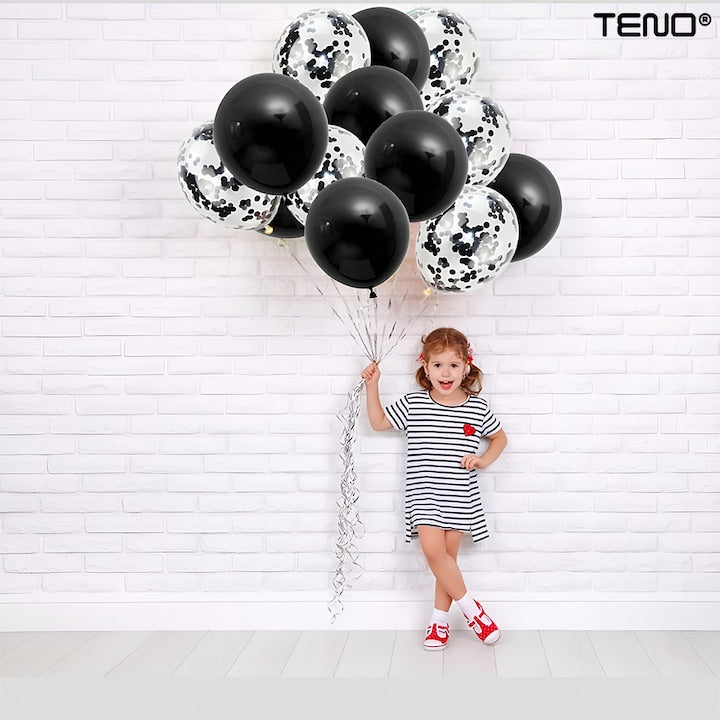 Set 10 Baloane Teno®, Confeti, pentru Petreceri/Aniversari/Evenimente, o singura dimensiune, 2 culori, latex, negru