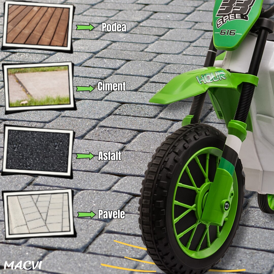 MOTOCICLETA CU ROTI AJUTATOARE VERDE