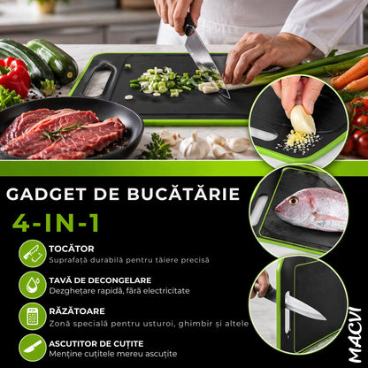 Tocator de Bucatarie 4 in 1 Macvi® pentru Dezghetare Rapida si Taiere, 31 x 21 x 1 cm