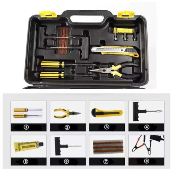 Compresor auto Macvi® 12V cu 2 cilindri, furtun 5 m, kit pana si unelte incluse