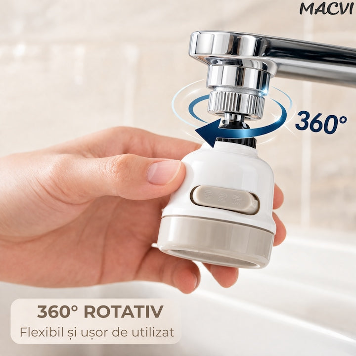 Cap de Robinet Universal Macvi®,  pentru Chiuveta, 3 Moduri de Jet, Rotire 360°, Alb/Bej, Usor de Montat