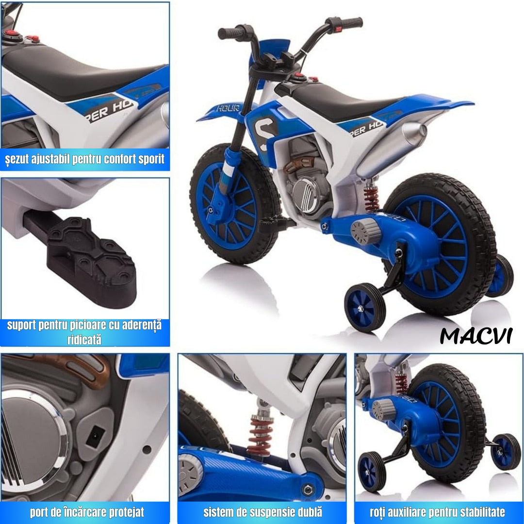 MOTOCICLETA CU ROTI AJUTATOARE ALBASTRU