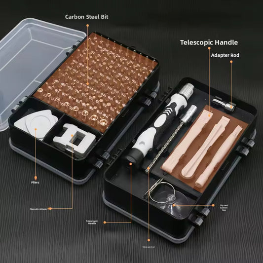 Set Surubelnite de Precizie Macvi® 115 in 1, 98 Biti Magnetici din Otel Carbon, Trusa Profesionala pentru Reparatii Telefoane, Laptopuri, Electronice, Cutie Compacta