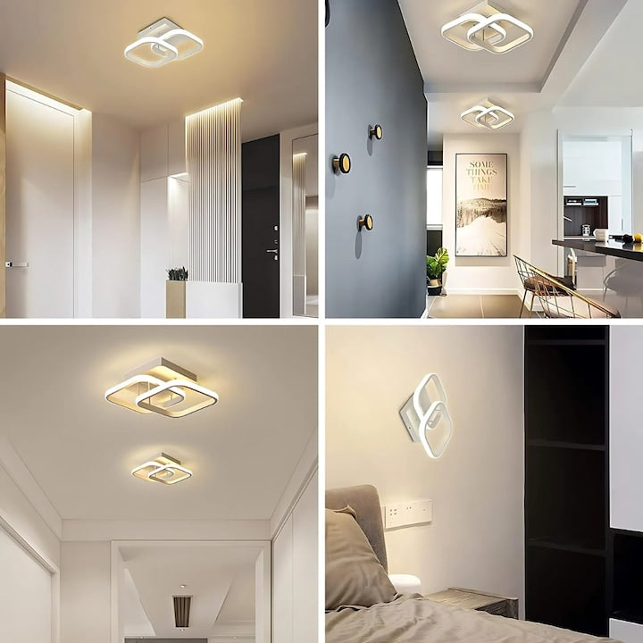 Lustra LED Macvi® 22W Design Modern cu Patrate Alb Acril Metal 29x19x9 cm pentru Living Dormitor