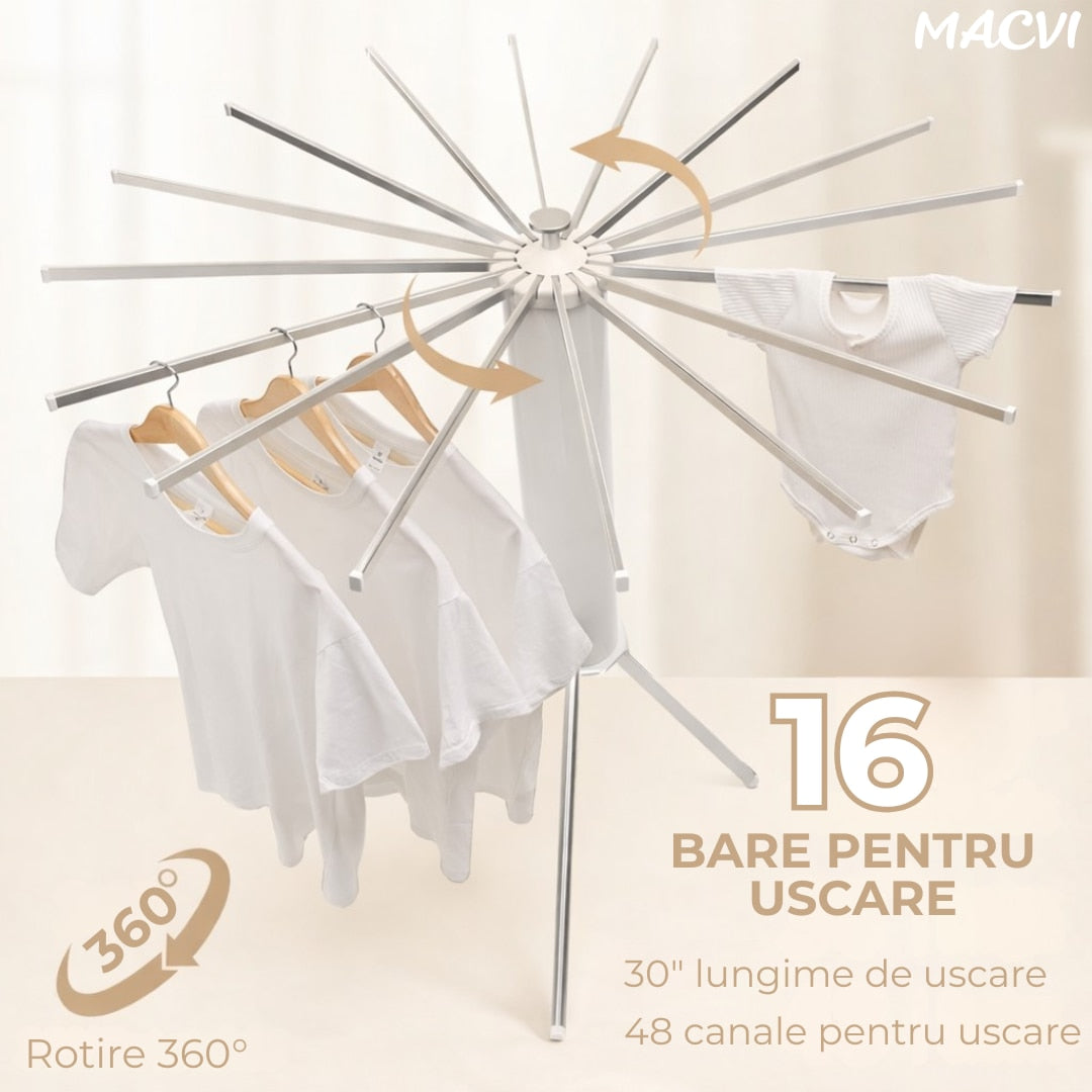 Uscator Rufe Macvi® Caracatita cu 1 Nivel Design Pliabil, Picioare Stabile, Ideal pentru Uscare Rapida in Spatii Mici, Aluminiu