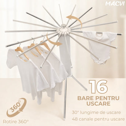 Uscator Rufe Macvi® Caracatita cu 1 Nivel Design Pliabil, Picioare Stabile, Ideal pentru Uscare Rapida in Spatii Mici, Aluminiu