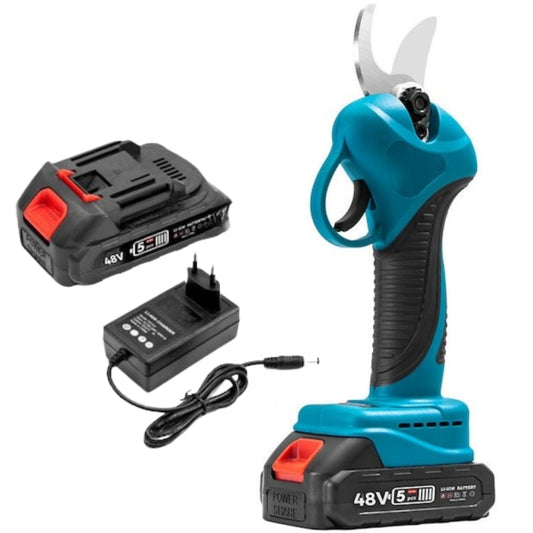 Foarfeca Electrica pentru Gradinarit Macvi® 48V, 2 Baterii, 2 Lame din Otel Carbon ,ideala pentru Vita de Vie si Crengi, Albastru