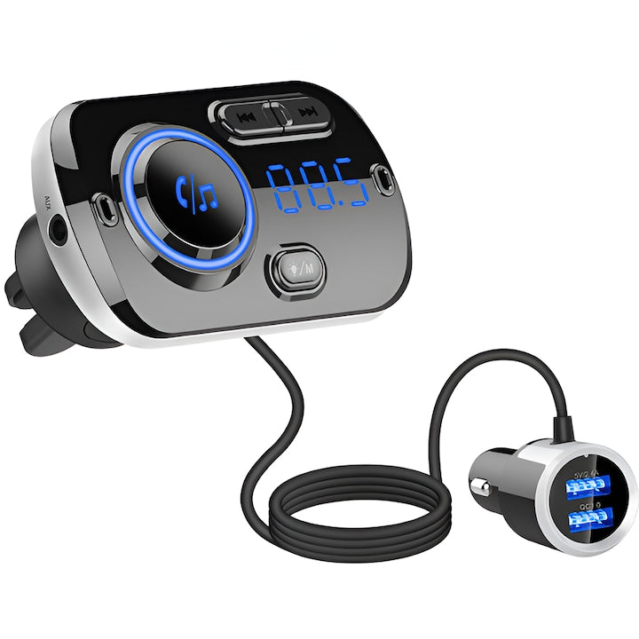 Modulator Auto FM Teno, Bluetooth 5.0, Functie Dubla Incarcare, Afisaj LED, Negru