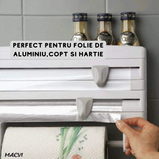 Dispenser Triplu de Bucatarie Macvi® pentru Hartie, Folie Strech si Folie Aluminiu