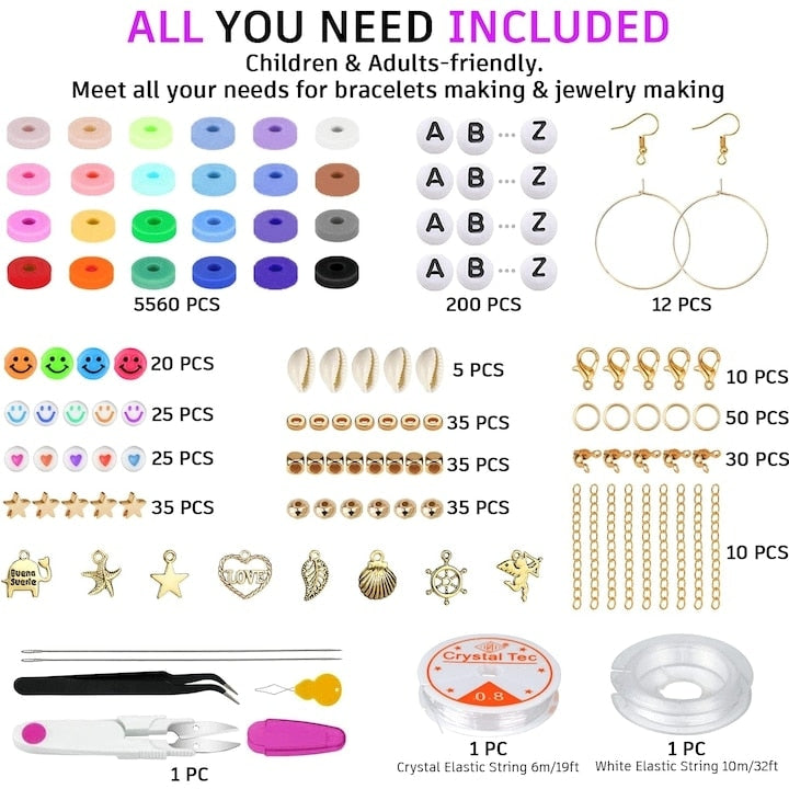 Set Margele din Lut Macvi® 6000 Piese 24 Culori pentru Bratari si Bijuterii DIY