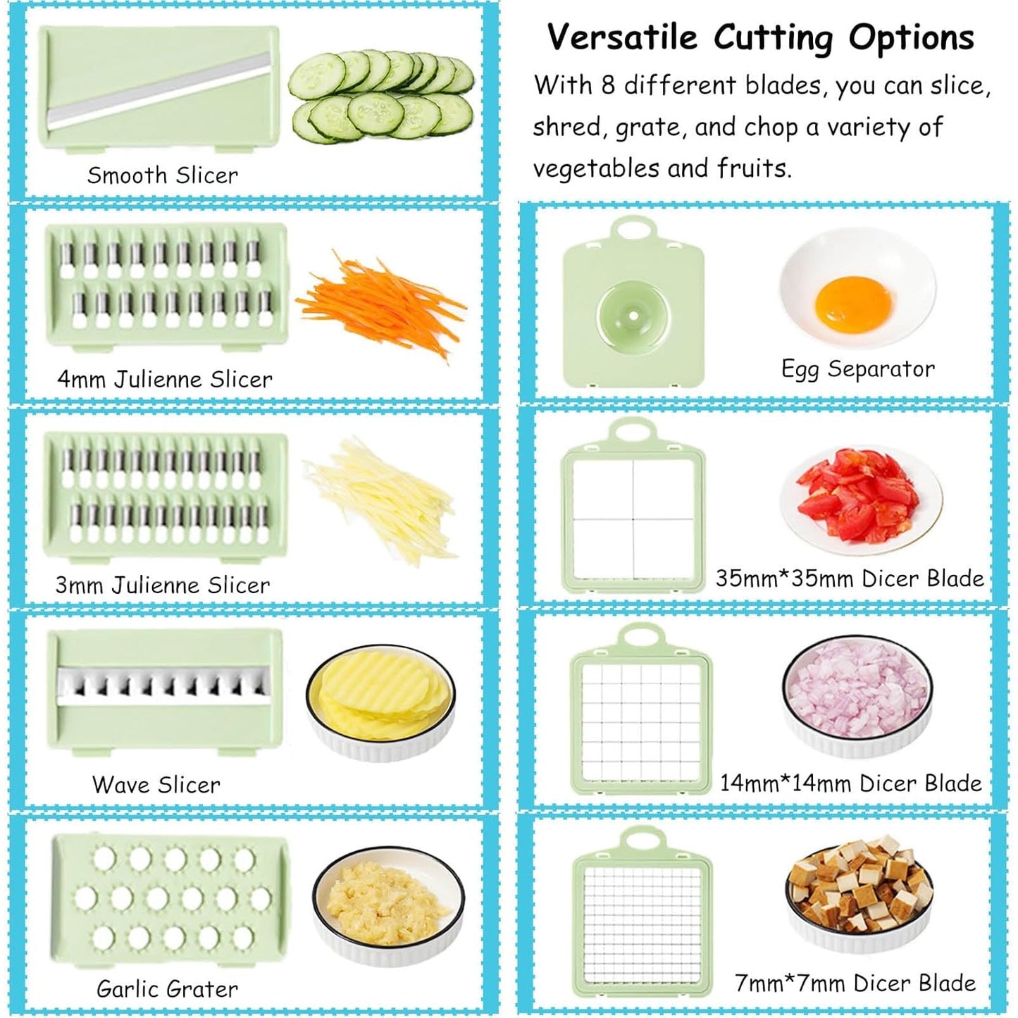 Set Tocator Legume Manual MACVI 14 in 1, 8 Lame din Otel Inoxidabil, Rotund, Plastic