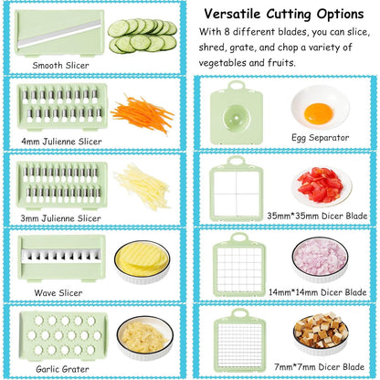 Set Tocator Legume Manual MACVI 14 in 1, 8 Lame din Otel Inoxidabil, Rotund, Plastic