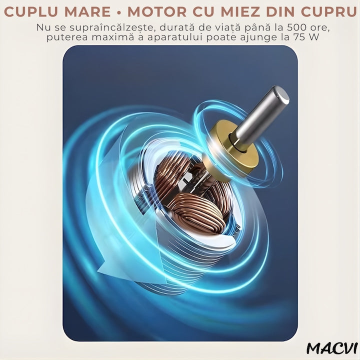 Perie electrica rotativa Macvi® 9 in 1 cu 9 capete interschimbabile, 2 viteze reglabile, wireless, IPX7, maner extensibil, autonomie mare, LED