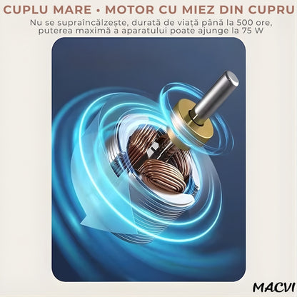 Perie electrica rotativa Macvi® 9 in 1 cu 9 capete interschimbabile, 2 viteze reglabile, wireless, IPX7, maner extensibil, autonomie mare, LED