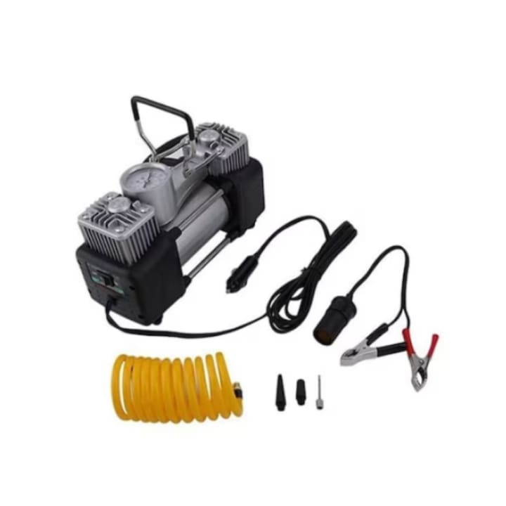 Compresor auto Macvi® 12V cu 2 cilindri, furtun 5 m, kit pana si unelte incluse