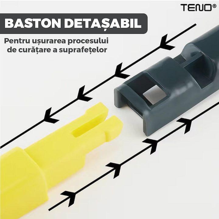 Stergator 2 in 1 Teno®, design dual cu laveta si racleta, maner detasabil, curatare si lustruire, ideal pentru toate tipurile de suprafete, gri/galben