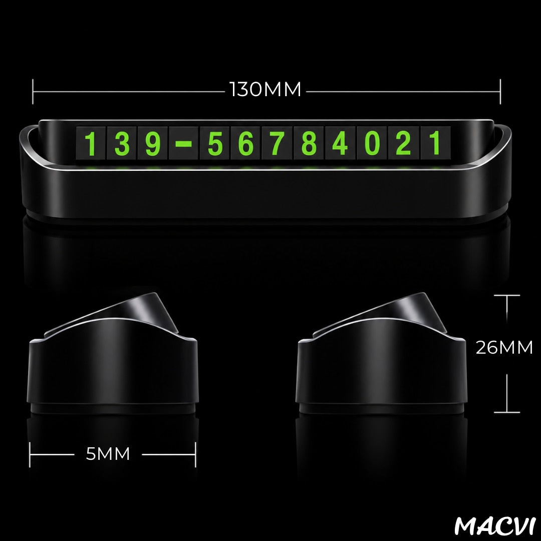 Suport numar telefon auto, MACVI, afisaj retractabil, negru, 13x3.5x2.6cm, set cu placute magnetice