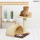 Ansamblu de Joaca pentru Pisici Teno®, 1 nivel, loc de relaxare, franghie si minge de joaca, stalpi pentru zgariat, captuseala extra moale, structura stabila, 42 cm, crem