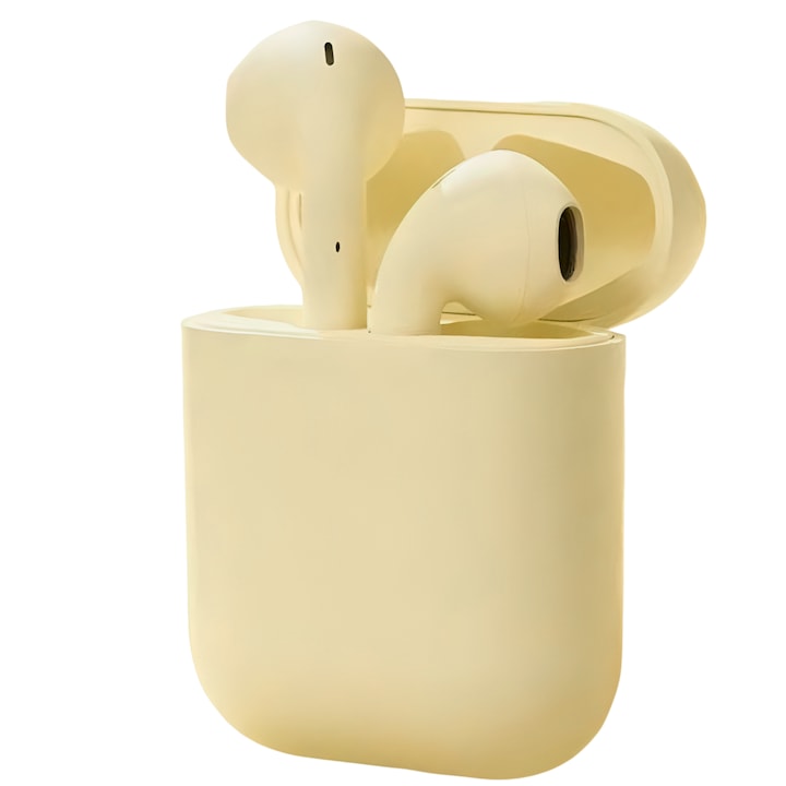 Casti wireless Macvi® Freepods i18, Bluetooth 5.0, Touch Control, HiFi Sound, galben
